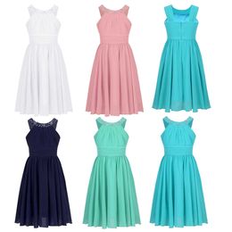 Girls Teenager Wedding Princess Communion Tulle Dress Elegant Party Pageant Formal Flower Shaped Rhinestone Chiffon Dress Q0716