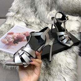 Tribute stiletto 10mm Heels Sandals silver smooth leather small super high heel for women luxury designers shoes party sandal factory footwear