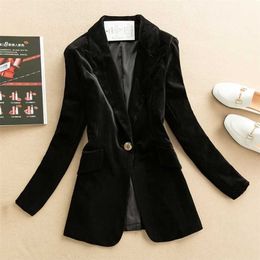 Women's Autumn Winter Long Blazer Office Ladies Slim Suit Jacket Female V Neck Single Button Solid Casual Outwear 211122