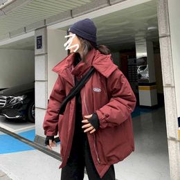 Parker cotton-padded jacket women self-cultivation Korean all-match BF Hong Kong style cargo padded coat winter solid Colour top 210526