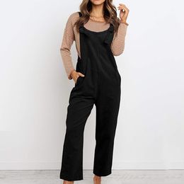 Women's Jumpsuits & Rompers Women Casual Straight Loose Solid Colour Suspender Slim Fit Trousers Overalls Straps Jumpsuit