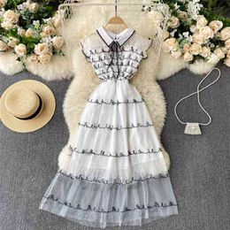 Women's Summer Fashion Lace Perspective Mesh A-line Dress Elegant Clothes Vintage Party Sweet Vestidos S028 210527