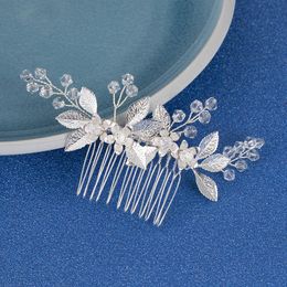 Handmade Alloy Leaves Crystal Hair Comb Women's Party Headdress Wedding Accessories Clips & Barrettes