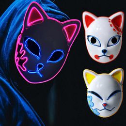 LED Demon Slayer Mask Cosplay Anime Kimetsu No Yaiba Sabito Kamado Tanjirou Makomo Plastic Masks Halloween Party Costume Props