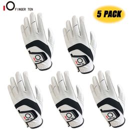 5 pcs Premium Cabretta Leather Golf Gloves Men Left Right Hand Rain Grip Wear Resistant Durable Flexible Comfortable 220223