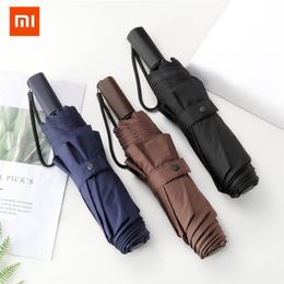 Three Folding Sun Rain Umbrella Women Men Large Strong Frame Windproof Anti-uv 8ribs Gentle Mijia Umbrellas 3 Colours