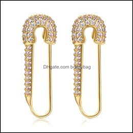 Stud Earrings Jewelrystud Gold Safety 925Sier Colour Pin Earring Black Cz Stone Zircon For Women Charm Jewellery Drop Delivery 2021 Pheyx