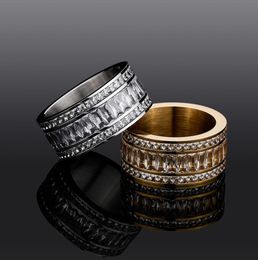 10MM 3 Layer CZ Stainless Steel Ring Iced Out Micro Pave Ring High Quality Hip Hop Punk Jewelry Gift For Men