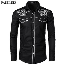 Men's Black Casual Dress Shirts Fashion Star Embroidery Shirt Men Slim Fit Long Sleeve Tuxedo Shirt Camisa Social Masculina 210524