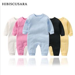 Soft Cotton born Baby Rompers Full Sleeve Infant Boy Girl Solid Colour Jumpsuit Basic Clothing Pyjamas Outfits 211101