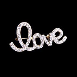 Shiny Luxury Crystal Rhinestone Love Brooches For Women Dress Corsage Fashion Pins 18K Gold Plated Jewelry Wedding Bridal Bouquet Brooch Gifts