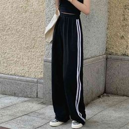 MINGLIUSILI Black Sweatpants Women Spring Korean Style Fashion Print Joggers Casual All-match High Waist Trousers 210925