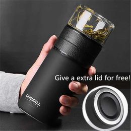 Thermos Bottle Stainless Steel Tea Partition Thermo Cup Glass Strainer Mug Vacuum flask s 400ml + 200ml 210615