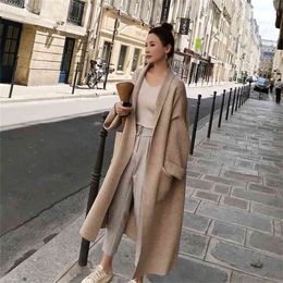 Winter Elegant Coats Loose knit Cardigan Woollen Sweater Oversized Soft High-end Knitting Coat for Women 210914