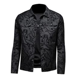 Luxury Flocking Bomber Jacket Men Autumn Business Casual Slim Lapel Single Breasted Dress Coat Social Street Wear 211214