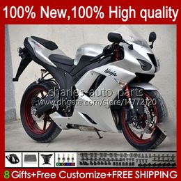 Motorcycle Bodys For KAWASAKI NINJA ZX 6R 600CC 6 R ZX600C ZX-600 ZX6R 07 08 Bodywork 10No.65 ZX-636 600 CC ZX600 ZX636 07-08 ZX-6R ZX 636 2007 2008 Fairings Kit full silvery