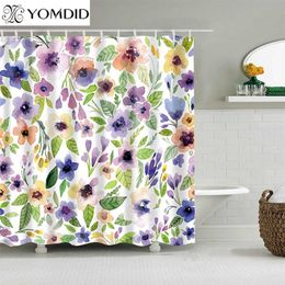 3D Floral Shower Curtains Cactus Flower Plant Bath Curtain With Hooks Polyester Fabric Curtain for Bathroom Decoration cortinas 211116