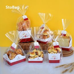 StoBag 50pcs Meal Packaging Baking Sliced Toast Bag Croissant Bread Carrot Bread Packaging Bag Box Outdoor Picnic Birthday 210325