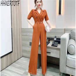 summer Women Fashion Elegant Office OL Workwear Casual Jumpsuits Solid High Waist Slim 210531