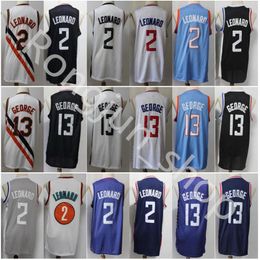 2021 Basketball 2 Kawhi 13 Paul Leonard George Jersey Stitched Top Quality Black White Blue