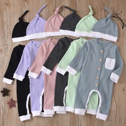 Baby Designer Clothes Kids Article Pit Sets Cotton Rompers Summer Boys Girls Solid Long Sleeve Jumpsuits Infant Soft Casual Pants Onesies With Hat WMQ1265
