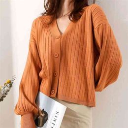 Sweater Cardigans Women V-Neck Big Lantern Sleeve Coat Fashion Keep Warm Winter Knitwear Autumn Knit Jacket 210601