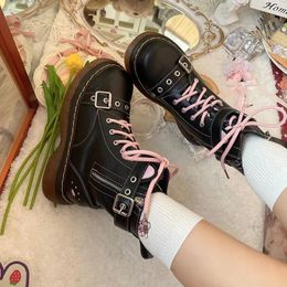Boots Heydress Japanese Women Winter Plus Velevt Leather Kawaii Girl Loli Cosplay Shoes Female Motorcycle Lace-up Ankle