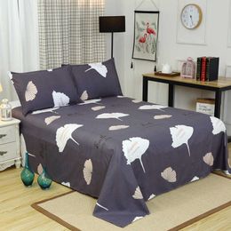 King Size Bed Sheet With Pillowcase Single Double Queen Bed Linen Reactive Printed Flat Sheet Set Leaf Bedding Sheet Sets 210626