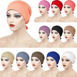 Fashion Premium Jersey Muslim Inner Cap Stretch Hijab With Rope Adjustable Women Underscarf Solid Colour Islamic Turban Headwear