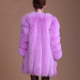 Faux Fox Fur coat Women Slim Faux Fur Jacket Long coat Winter Faux Fox Fur Coat stripe luxury fashion 4XL white,blue,purple Y0829