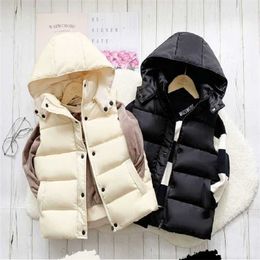 3-12Y Winter Warm Sleeveless Jacket For Children Thicken Hooded Vest Boys Girls Kids Waistcoat Coat Insulated 211203