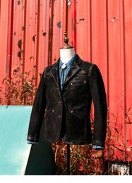 leather 1mm Australia - Men's Leather & Faux .men Slim Style Genuine Suits.quality Black 1mm Thick Sheepskin Jacket.cool Casual Cloth.