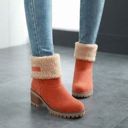 Women Snow Boots Suede Thickened Cotton Thick Sole Middle Heels Winter Shoes J9 X62W I7Ia#