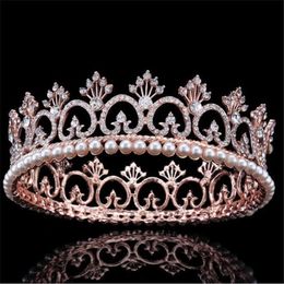 Bride Headdress Rose Gold Crown Headband Baroque Bridal Tiaras Jewellery Princess Diadem for Women Prom Wedding Hair Accessories X0726