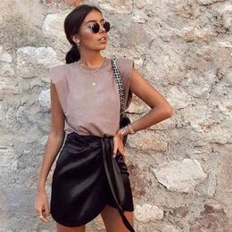 New Summer Women Tops shoulder pads Sleeveless tank 95% cotton pullover basic style Casual Femme T- shirts Ropa Mujer 210324