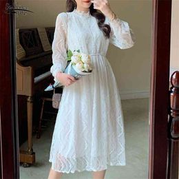 Lace Long Dresses for Women Vintage Elegant White Crochet Floral Party Empire Bodycon Mid Vestidos 12333 210521