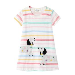 Jumping Metres Top Brand Baby Girls Dresses Animals Applique Children's Summer Clothing Dress Fashion Dogs Kids 210529