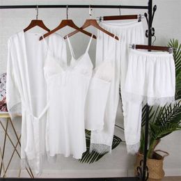 White Bride Bridesmaid Wedding Robe Gown Lace Trim Sexy Women Night Bathrobe Kimono Pajamas Sets Bath Summer Sleepwear 211215