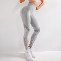 NORMOV Casual Women Leggings Fitness High Waist Push Up Patchwork Hollow Out Spandex Leggin Seamless Femme 210925