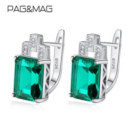 Ear Cuff Suqare Emerald Gemstone Clip on Earrings for Women Real 925 Sterling Silver Jewellery Boucles