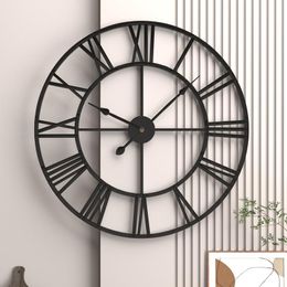 Wall Clocks Retro Wrought Iron Clock Nordic Decoration Round Roman Mute Garden Living Room Home Decor Gifts