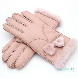 Five Fingers Gloves Winter Fashion Women Butterfly Festival Warm Elegant Sheepskin Outdoor Cycling Leather
