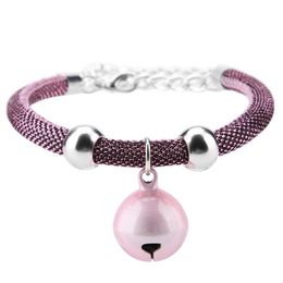 Cat Collars & Leads Japanese Style Pets Necklace Nylon Accessory Supply Bell Collar W/ Extension Chain (Pink)