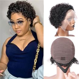 Short Curly 13x1 Lace Front Wigs Human Hair Wigs for Black Women Pixie Cut Wigs Pre Plucked with Baby Hair 150% Density