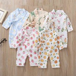 born Kimono Long-sleeved Jumpsuit Baby Cute Cartoon Gauze Organic Cotton Soft Rompers Clothes Fashion 20 210816