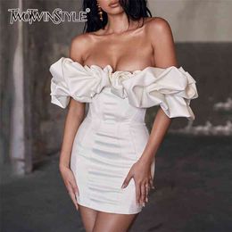 Elegant Evening Party Dress Women Slash Neck Short Sleeve High Waist Backless Mini Dresses Female Fashion Clothes 210520