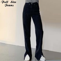 Plus Size Harajuku Loose Vintage Black Side Split Striaght Jeans Mom 5xl Street High Waist Baggy Wide Leg Women Denim Pants 90'S 210629