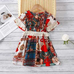 Girls Ethnic Style Summer Dress Fringed Lace Short Sleeve Baby Dress Folk-CustomBaby Princess Dress Q0716