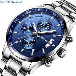 CRRJU Watch Luxury Business Men Sport Quartz WristWatches Japan Movement Business Stainless Steel Clock For Men erkek kol saati 210517