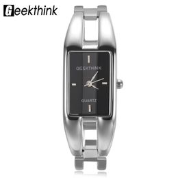 Wristwatches GEEKTHINK Quartz Watch Women Rectangle Stainless Steel Female Clock Bracelet Lady Casual Wristwatch Gift 3D Face